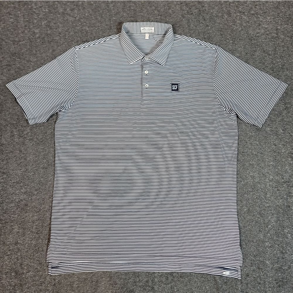 Peter Millar Summer Comfort Mens Golf  Polo Shirt Sz  L Striped White Navy Blue